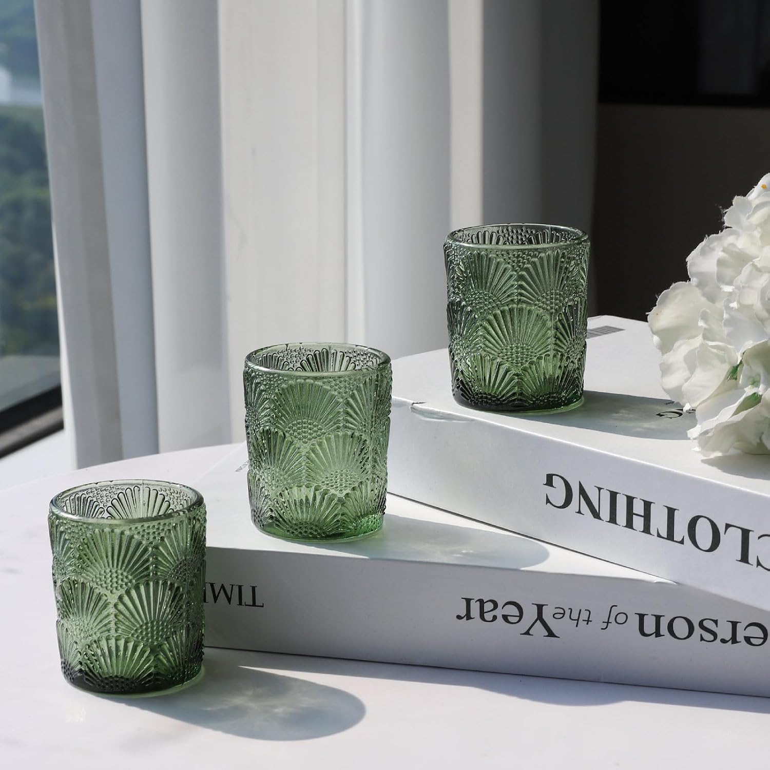 Juego de 12 portavelas votivas verdes, portavelas de cristal verde para centro de mesa de fiesta de boda, candelabro, portavelas vintage para otoño,