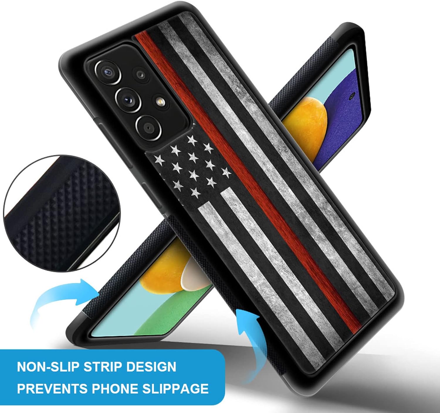 CARLOCA Funda compatible con Samsung Galaxy A53 5G, diseño gráfico de identidad de bandera estadounidense negra y roja, a prueba de golpes,