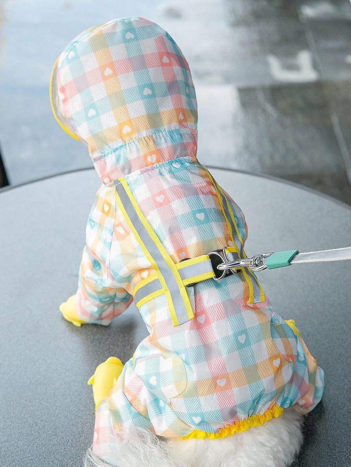 QWINEE Impermeable para perro, estampado de fresas, impermeable, con capucha, impermeable, reflectante, para cachorros, con anillo de correa de