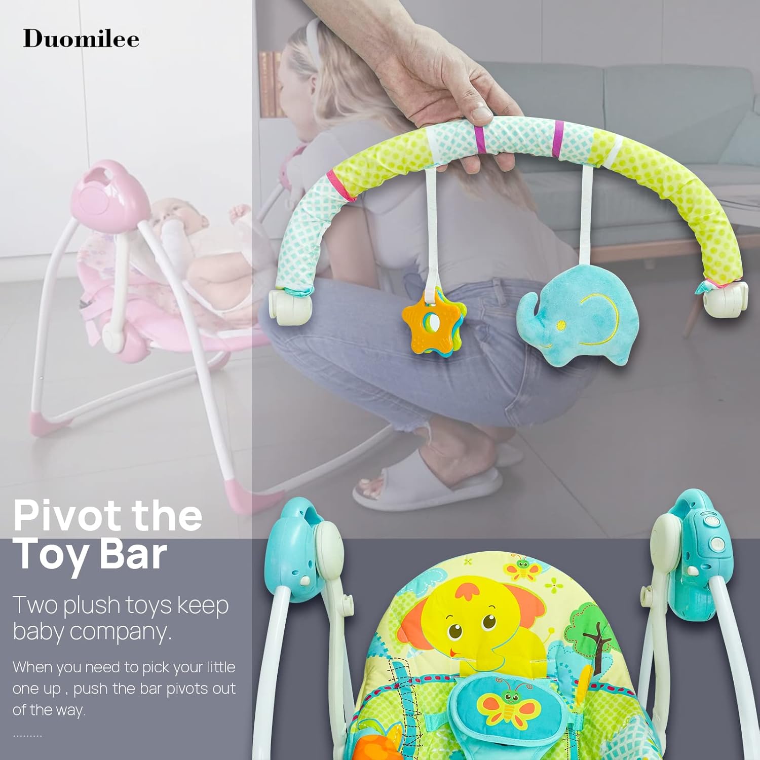 Columpio eléctrico portátil para bebé, columpio relajante con 6 movimientos, silla mecedora cómoda con música inteligente, adecuado para 0-9 meses