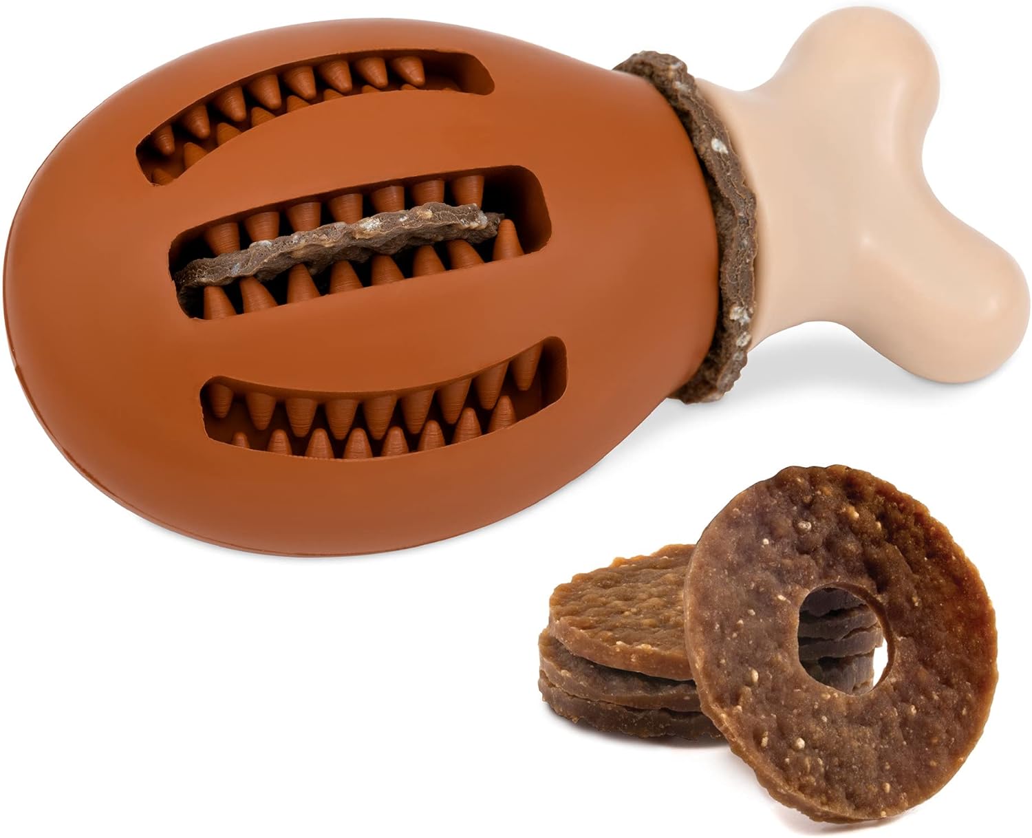 PetSafe Busy Buddy Chompin’ – Juguetes de pollo para perros, juguete masticable con anillo de golosinas, goma sin BPA, perfumado de pollo,