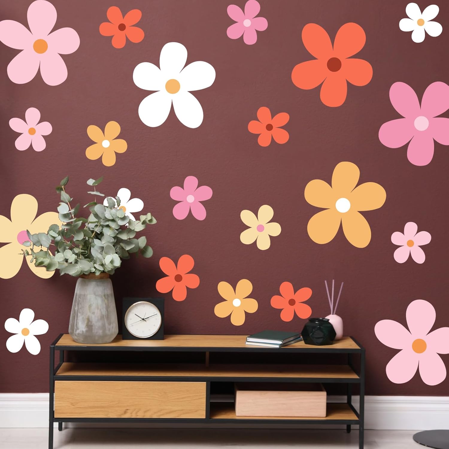 12 hojas de calcomanías de pared de margaritas grandes, calcomanías de pared de margaritas grandes, calcomanías florales para niños y niñas,