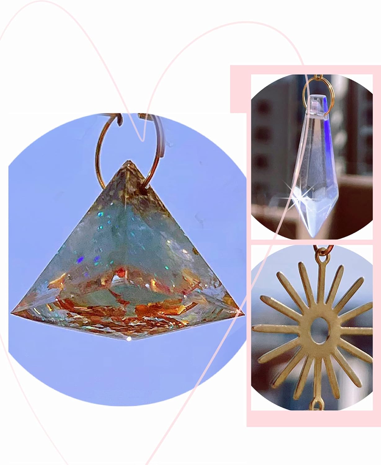 O’la Myth Atrapasoles de cristal colgante, fabricante de arco iris, pirámide de cristal de orgón, cristales de colores, prismas de vidrio para