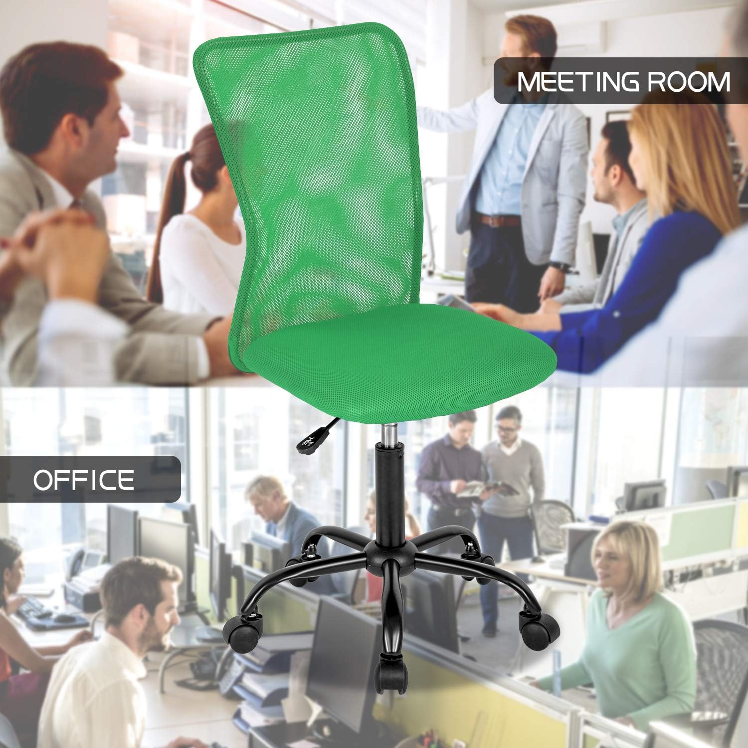 HCB Silla de oficina en casa, silla de escritorio de malla, silla ergonómica para computadora con soporte lumbar, respaldo medio, giratorio de 360