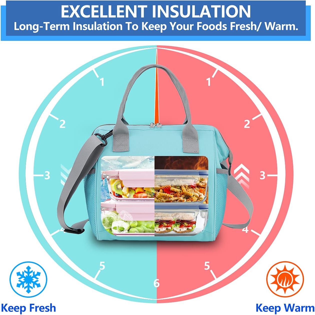 VONXURY – Lonchera grande reutilizable de apertura amplia para hombres y mujeres con correa extraíble, bolsa de almuerzo para adultos, para trabajo,