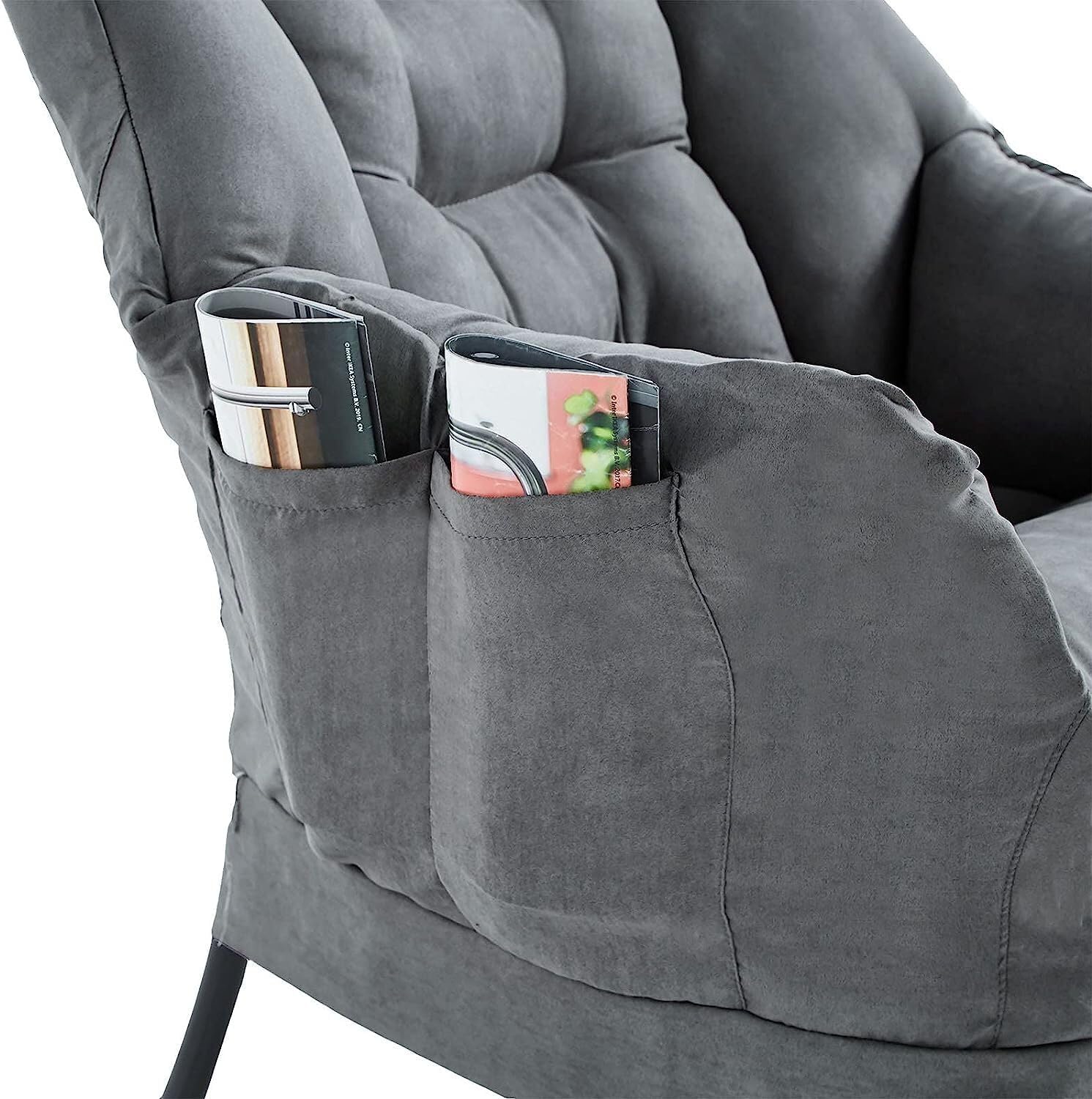 Silla Lazy con otomana, moderna silla grande con reposapiés y un bolsillo lateral, sofá individual silla de lectura para dormitorio, sala de estar,