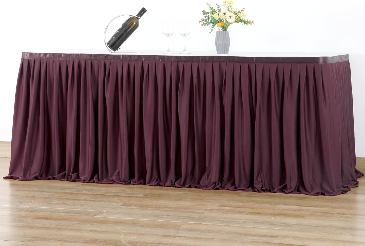 Partisky Falda de mesa de poliéster burdeos para mesas rectangulares de 6 pies, mantel plisado resistente a las arrugas con volantes para banquetes,