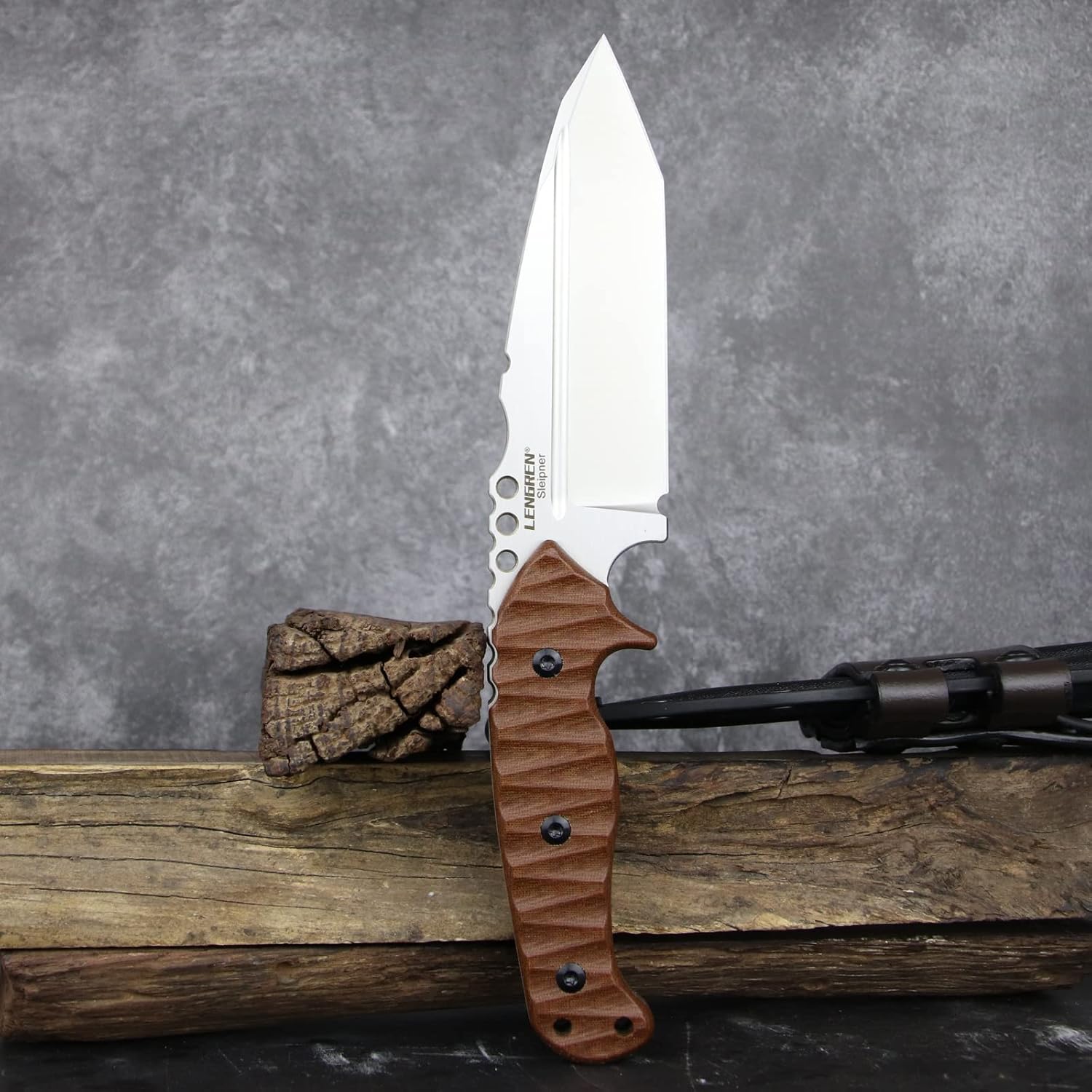 LENGREN Cuchillo pesado Sleipner de acero de espiga completa de 10.7 pulgadas, hoja fija, cuchillo táctico de campamento al aire libre, mango de