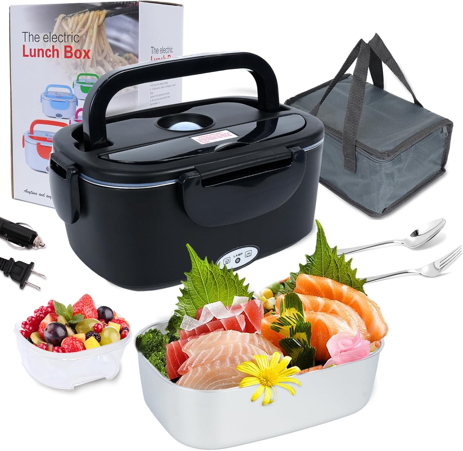Fiambrera eléctrica calentadora de alimentos, 2 en 1, para automóvil, camión, hogar, trabajo, adultos, calefacción de alimentos, a prueba de fugas,
