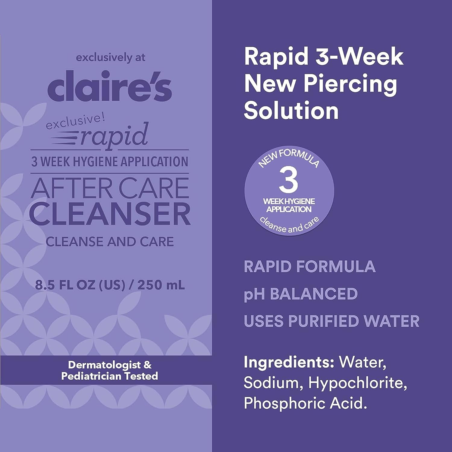Claire’s Solución limpiadora de piercings de oreja de 16 onzas líquidas y solución rápida de 3.4 onzas líquidas para después de 3 semanas para el