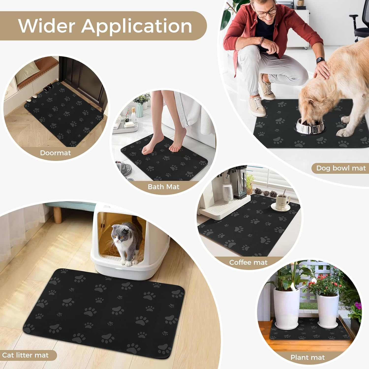 SINLAND Tapete absorbente para alimentación de mascotas de 16 x 24 pulgadas, impermeable, tapete de goma para comida y agua, sin manchas, de secado