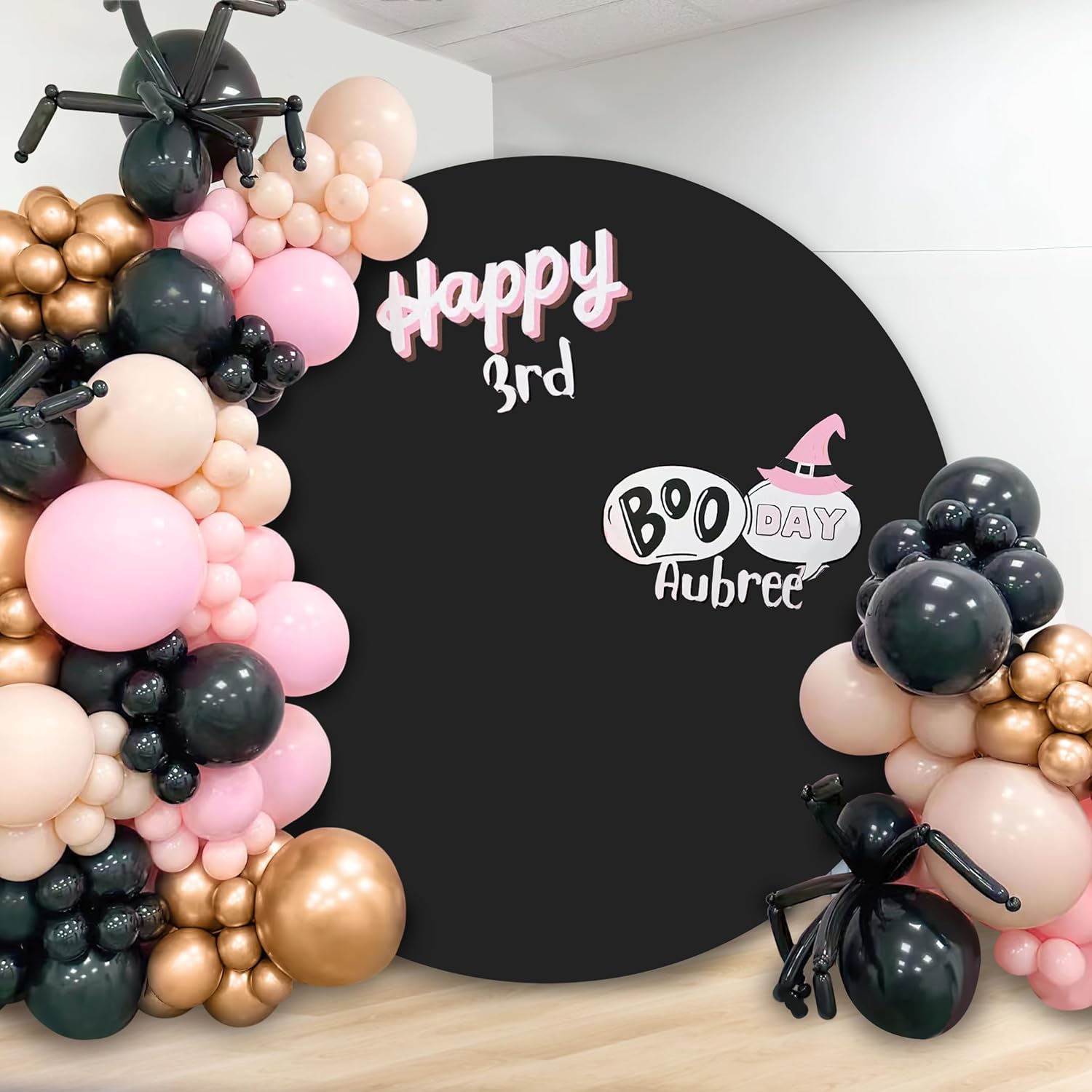 Cubierta de fondo redonda negra de 7.2 x 7.2 pies, telón de fondo redondo para baby shower, decoración de fondo para fiesta de cumpleaños, boda