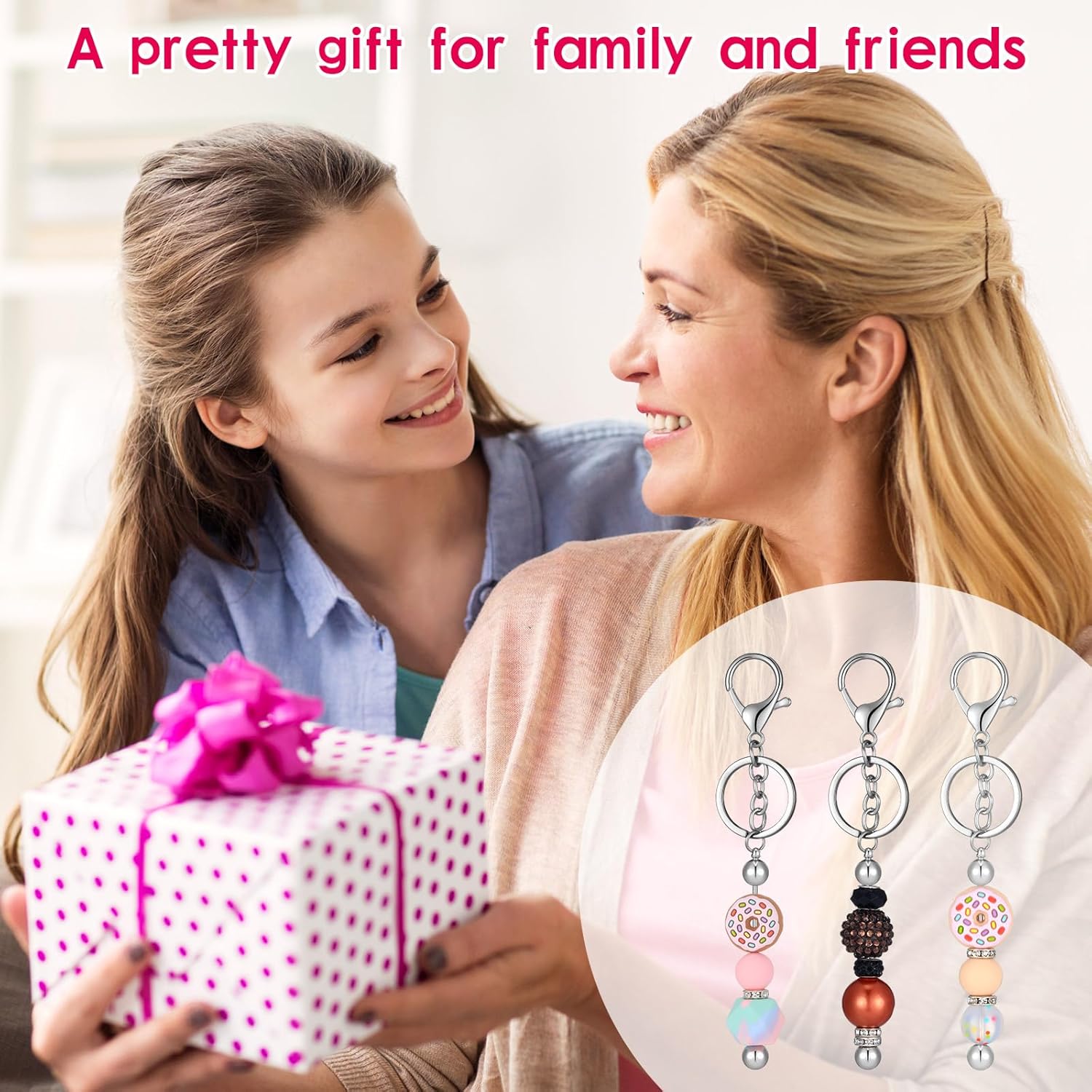 Kits de llaveros con cuentas, barras de llavero con cuentas, bolsa resellable, tarjetas de agradecimiento para manualidades, fabricación de joyas