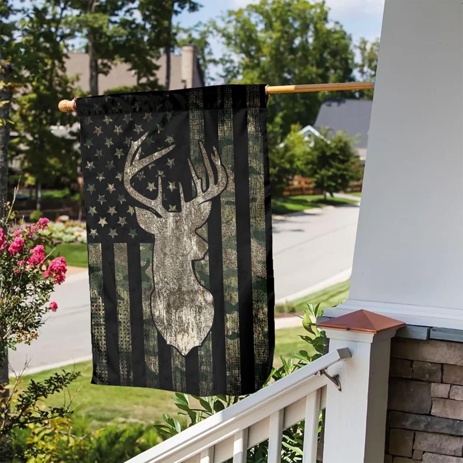 Bandera estadounidense de camuflaje con diseño de camuflaje, bandera de caza, ciervos, para jardín, fiesta de bienvenida, decoración al aire libre,