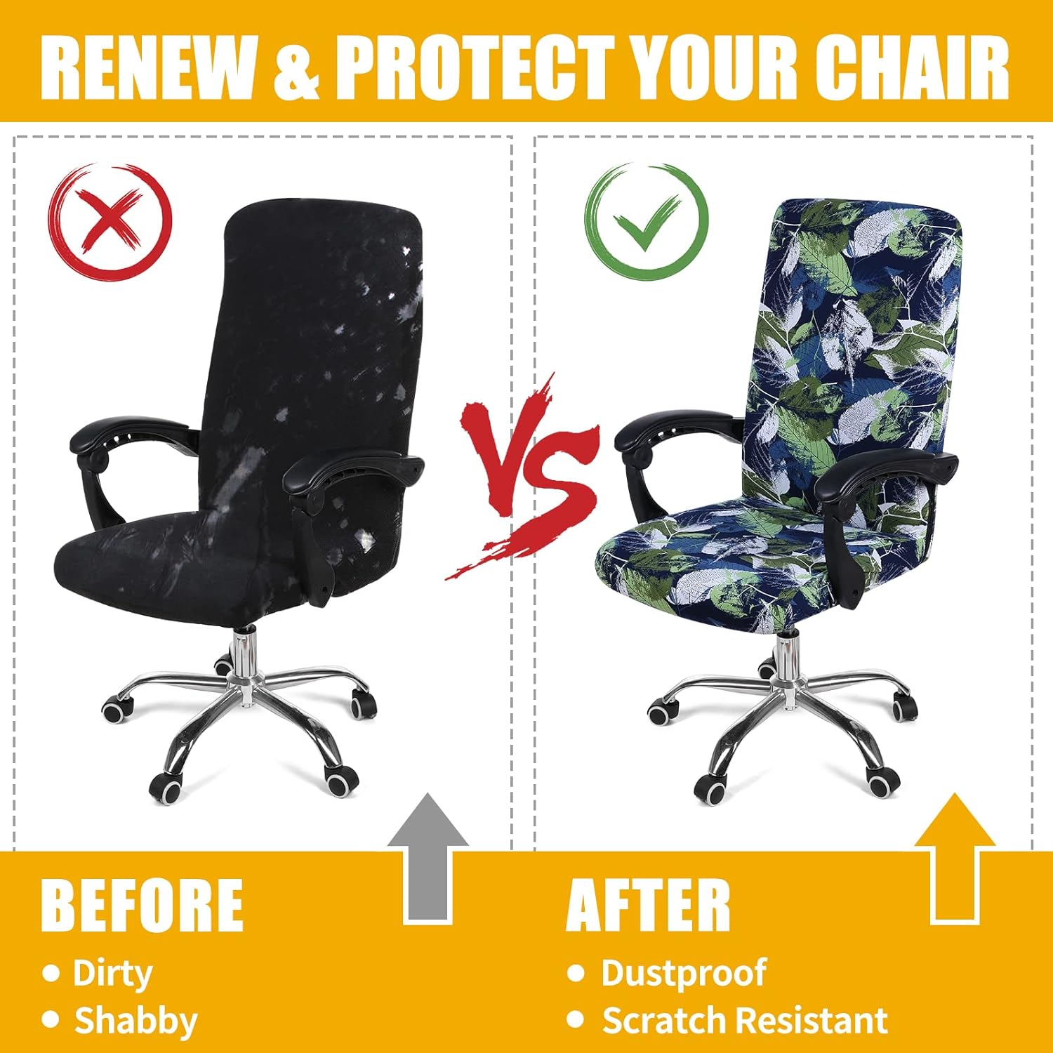 smiry – Funda protectora para silla de oficina, cubierta estampada y elástica para silla giratoria, removible, lavable y resistente al polvo con