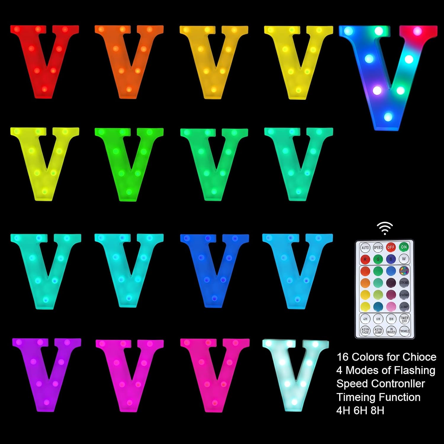 Luces LED de letras coloridas, 16 colores cambiantes, luces LED de marquesina, luces nocturnas regulables para bodas, cumpleaños, vacaciones,