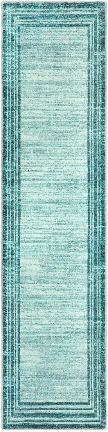 Lahome Alfombra moderna abstracta verde azulado de 2.5 x 10 pies, lavable, antideslizante, resistente a las manchas, parte trasera de goma,