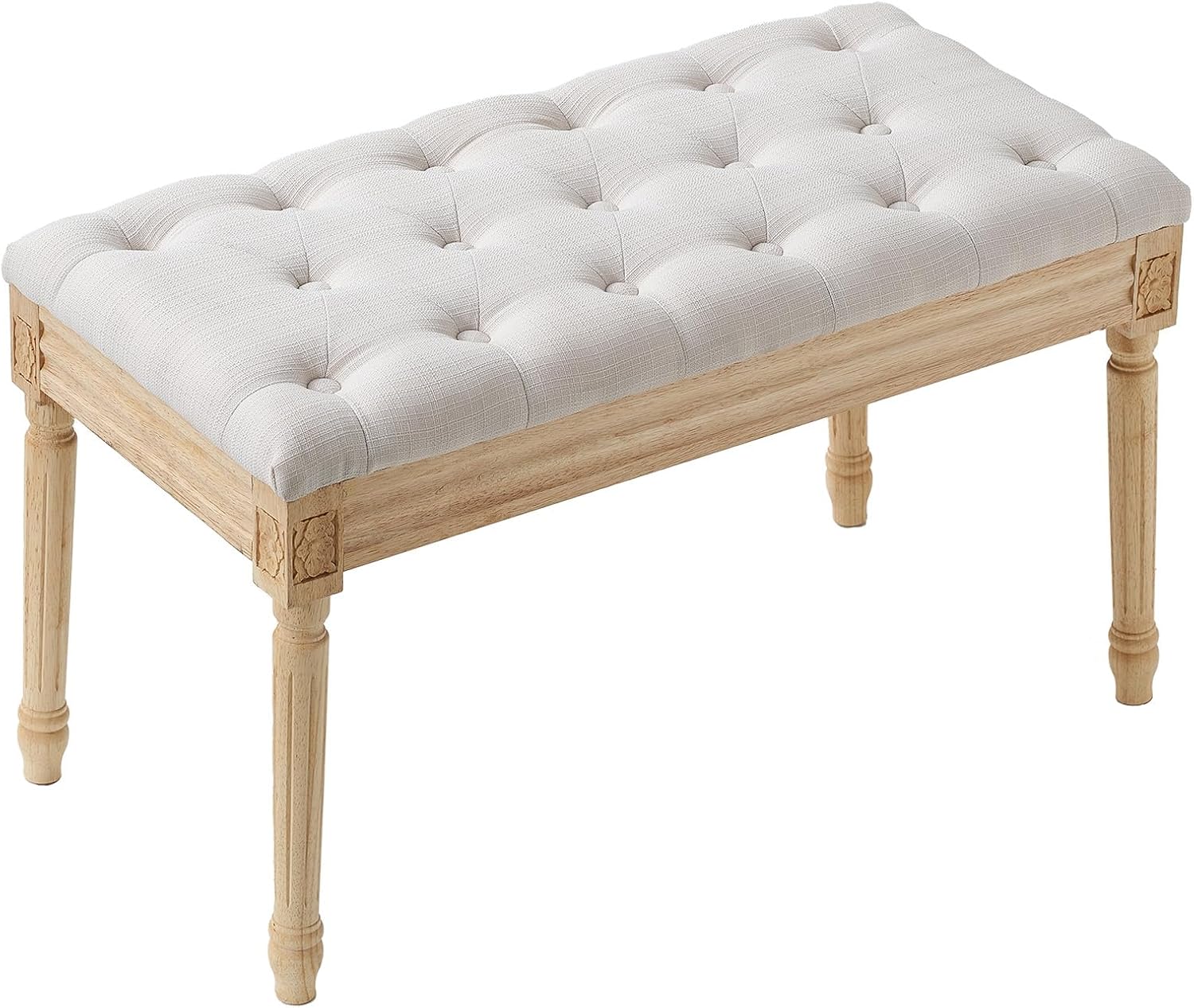 VEVOR Banco tapizado para el extremo de la cama, cojín acolchado de espuma de tocador y patas de madera de caucho, taburete reposapiés copetudo,