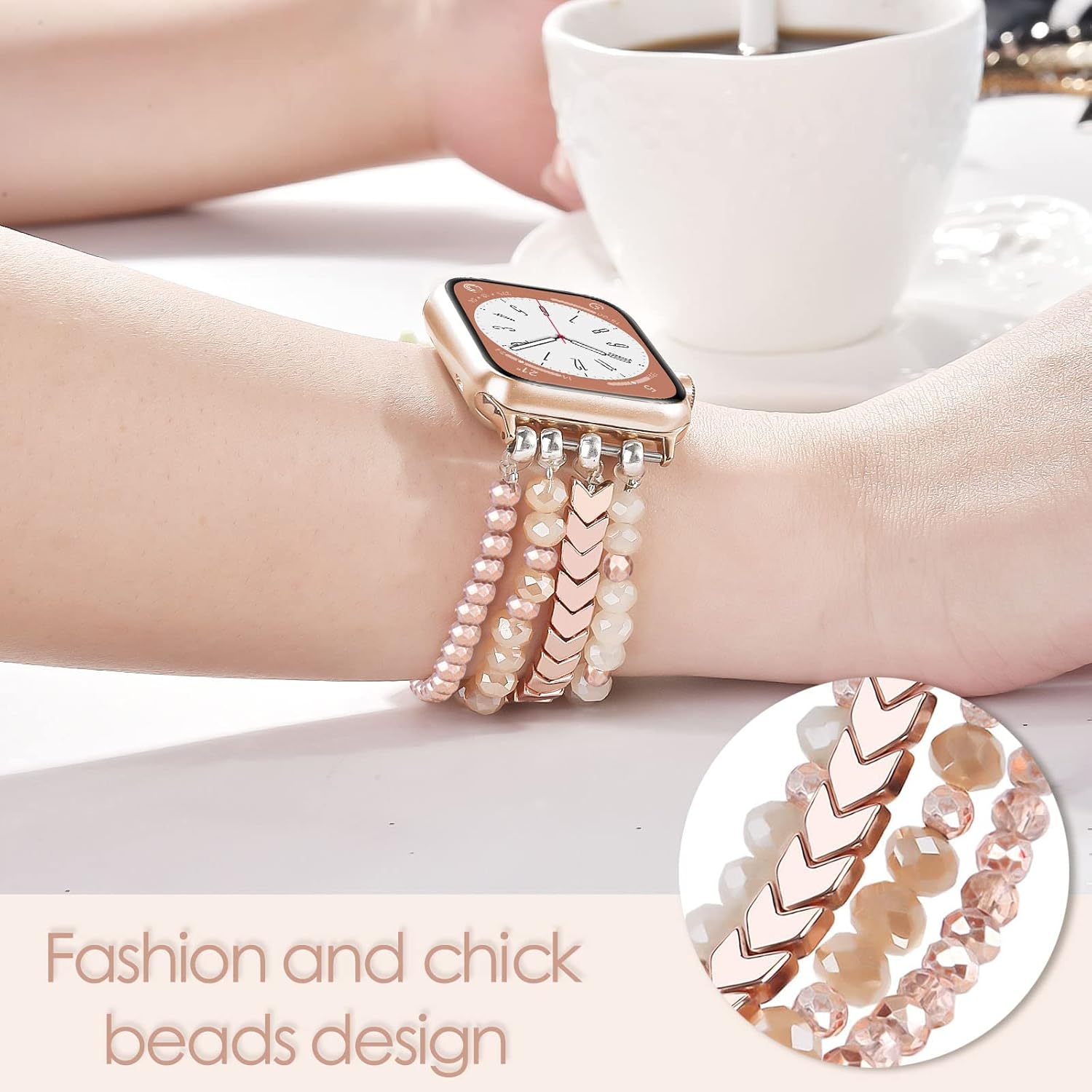 V-MORO Beaded Bracelet Compatible with 41mm40mm38mm,45mm44mm42mm49mm(ultra) Women Apple Watch Bands Handmade Fashion Cute Elastic Stretch Strap for