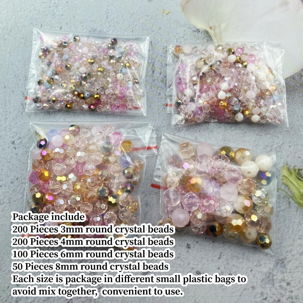 Xinhongo 550 cuentas redondas de cristal de 0.118, 0.115, 0.231, 0.315 y 0.315 pulgadas, cuentas redondas facetadas espaciadoras para hacer joyas,
