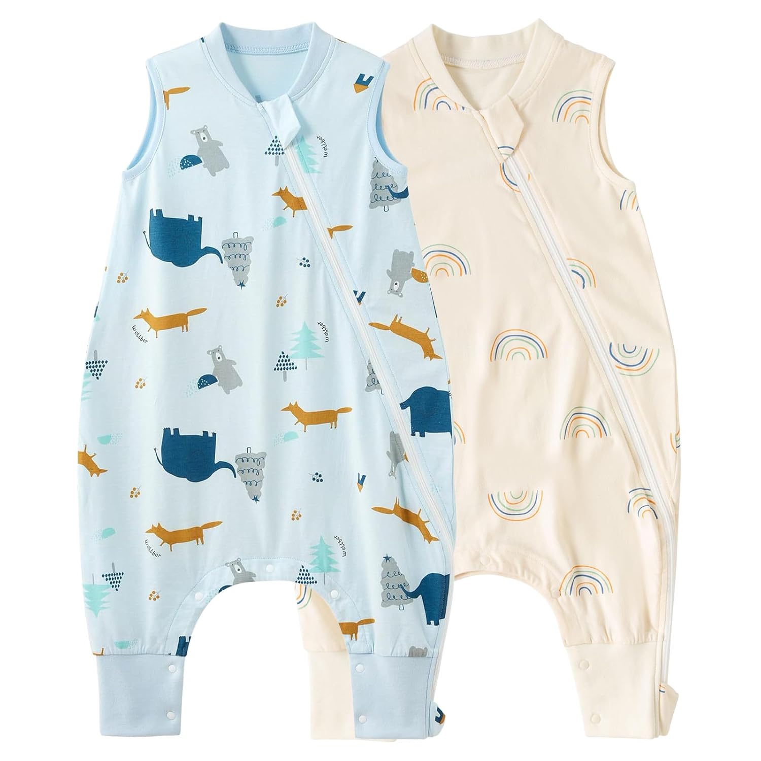 Duomiaomiao Paquete de 2 sacos de dormir TOG para niños de 24 a 36 meses, 100% algodón, ligero, con pies, transpirable y cómoda manta para niños