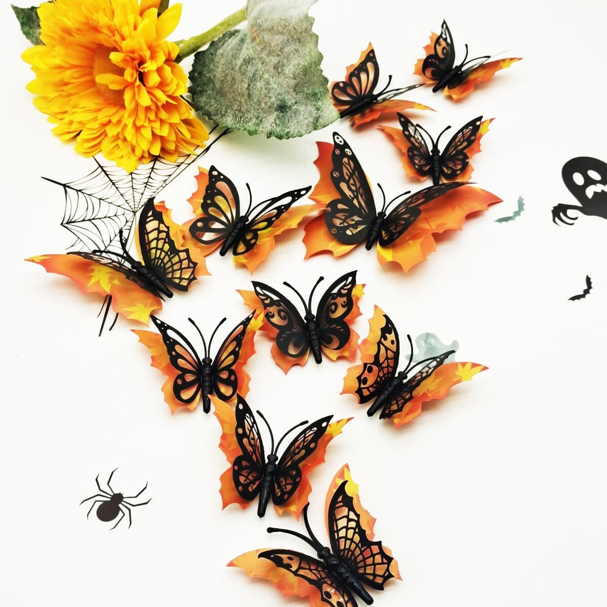 Halloween 3D 1224 calcomanías de pared de mariposa esqueleto, decoración de sala de estar, decoración de ventana de dormitorio interior (12