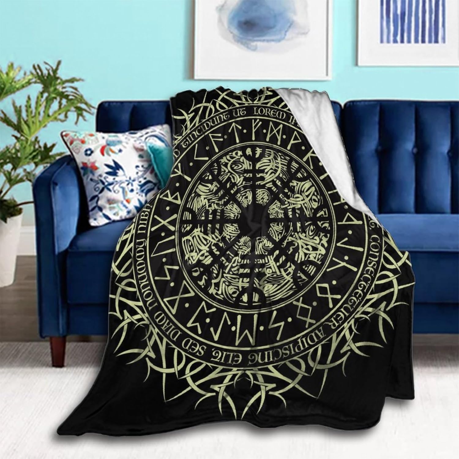 Acogedora manta de forro polar de franela para sofá cama, compatible con brújula rúnica de vegvisir nórdico, manta ligera y mullida, manta