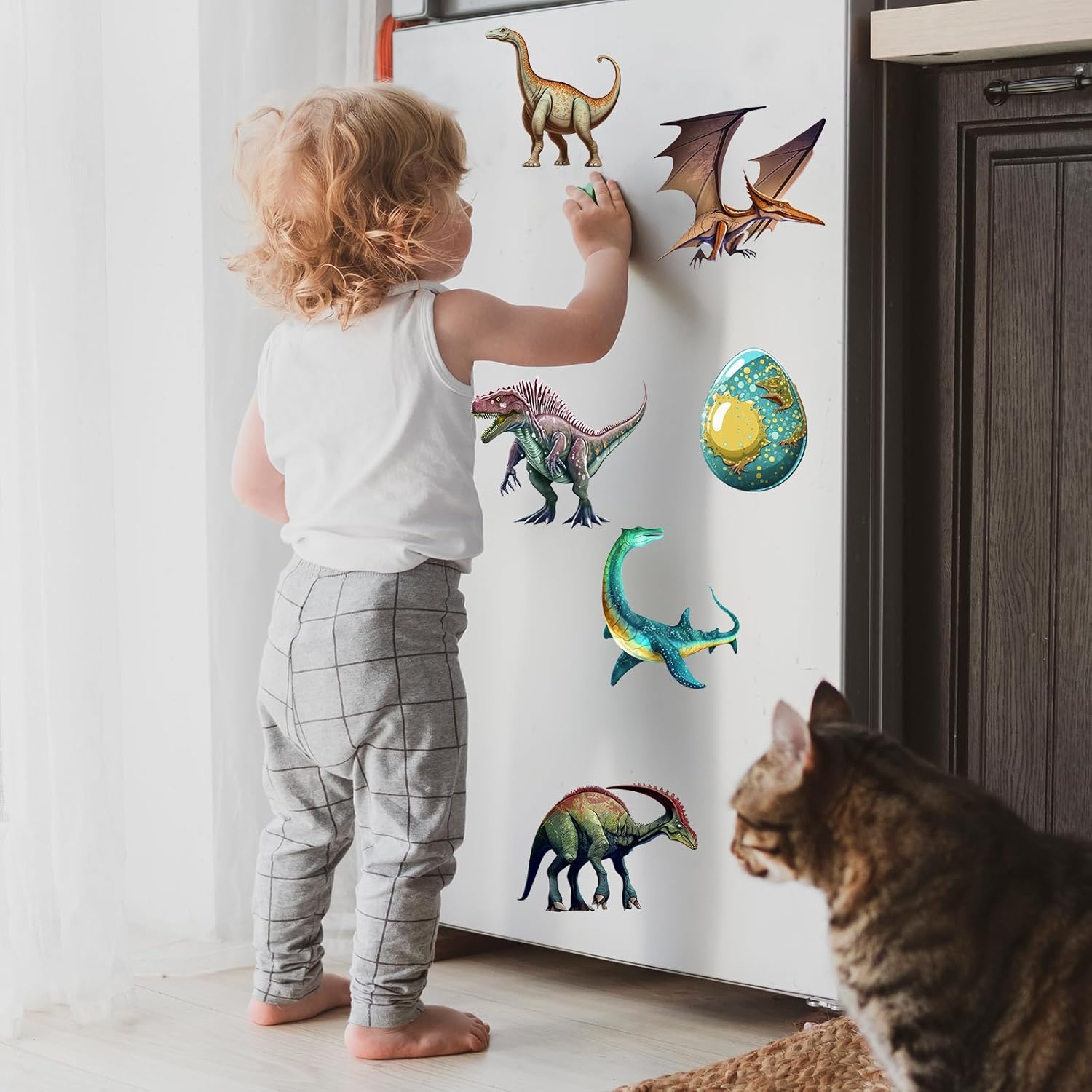 Calcomanías de pared de dinosaurios de dibujos animados, calcomanías de pared de huevo de dinosaurio, murales de pared removibles y lindos