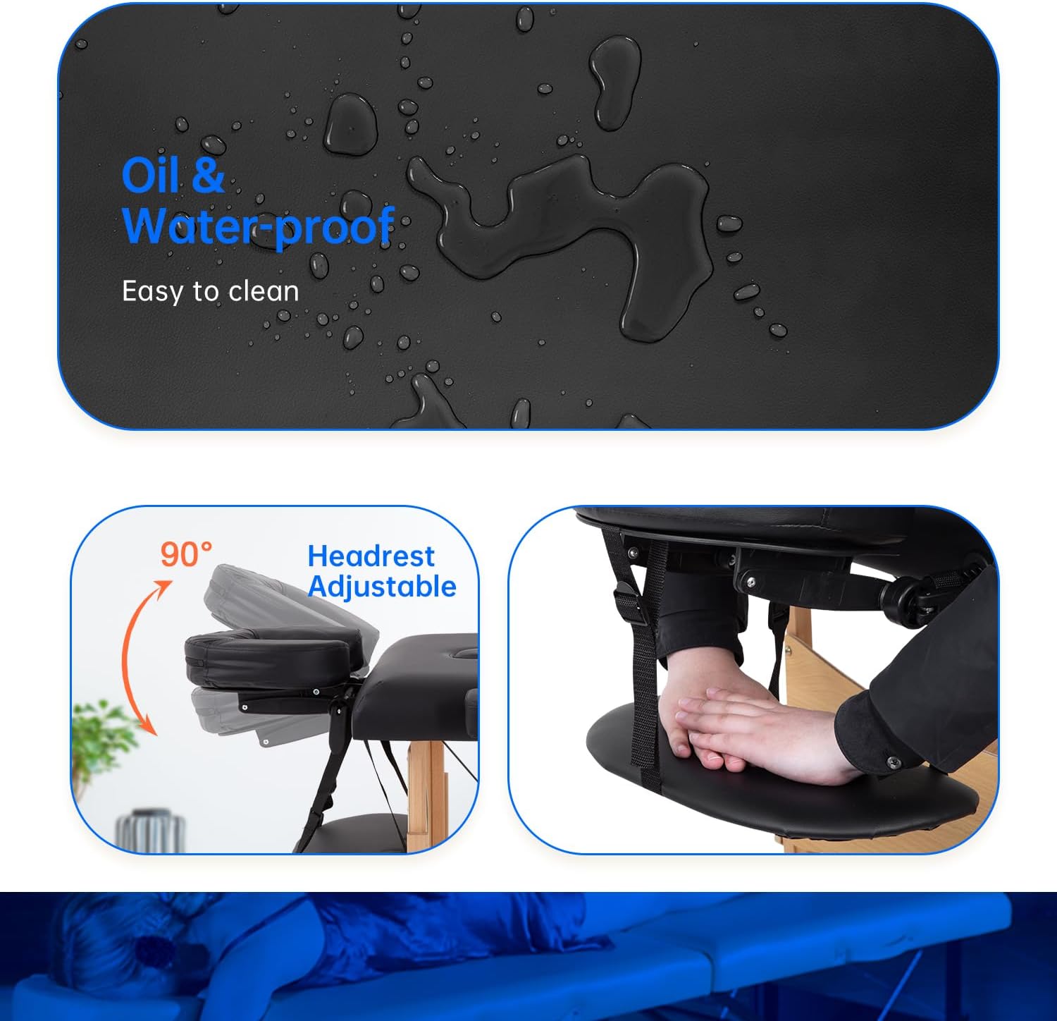 PayLessHere Mesa de masaje portátil de 2 pliegues, cama de spa, cama de masaje, cama de masaje, cama de pestañas facial, cama de cuna facial, altura