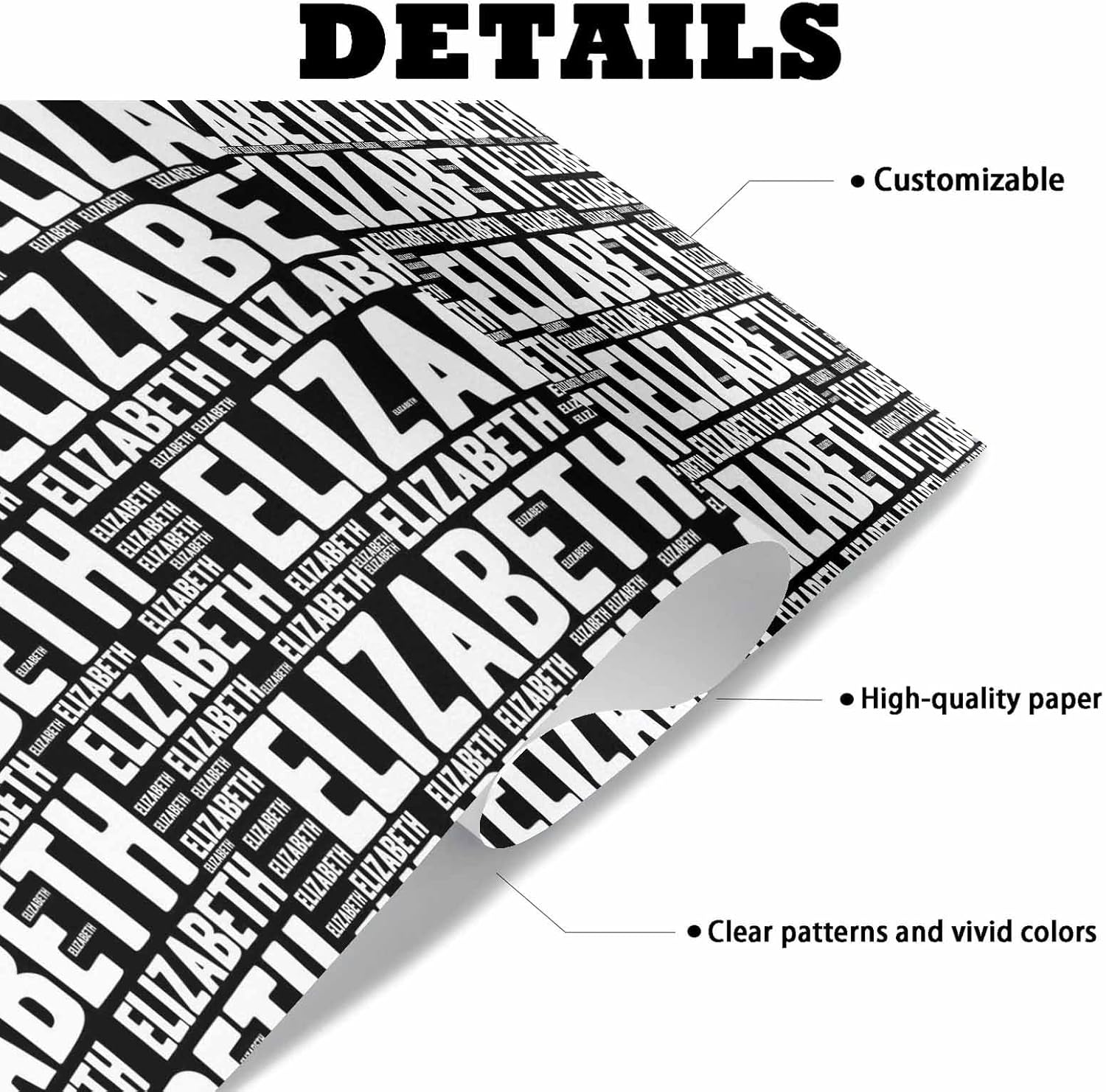 Papel negro de envoltura de regalo personalizado para niños, mujeres, hombres, fiesta de cumpleaños, Navidad, papel de regalo personalizado, rollo