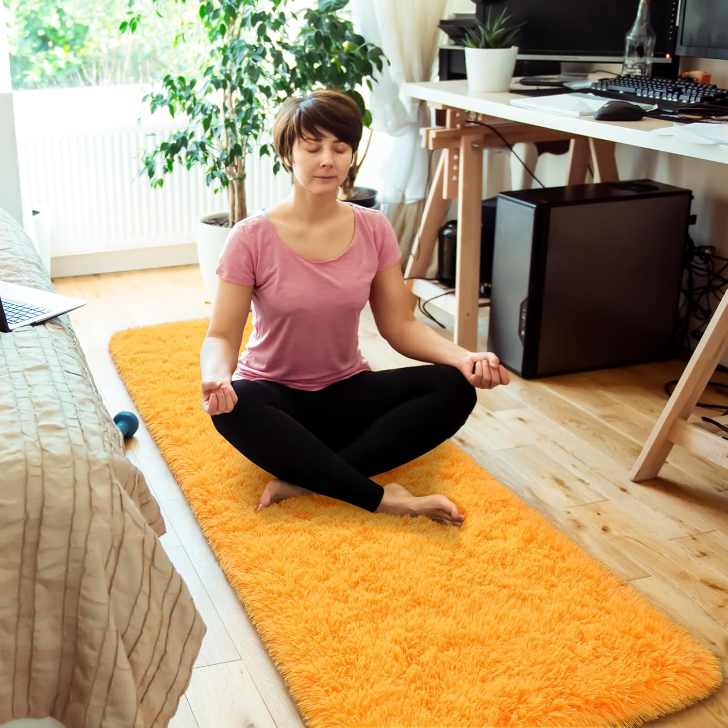 Amearea Alfombra de pasillo peluda para dormitorio, niñas, sala de estar, 2 x 6 pies, extra suave y peluda, antideslizante, alfombra larga para