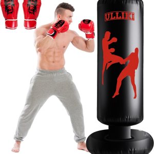ULLIKI Saco de boxeo de 65 pulgadas para adultos y niños con guantes, bolsa de boxeo pesada independiente, equipo de entrenamiento de boxeo ULLIKI Saco de boxeo de 65 pulgadas para adultos y niños con guantes, bolsa de boxeo pesada independiente, equipo de entrenamiento de boxeo
