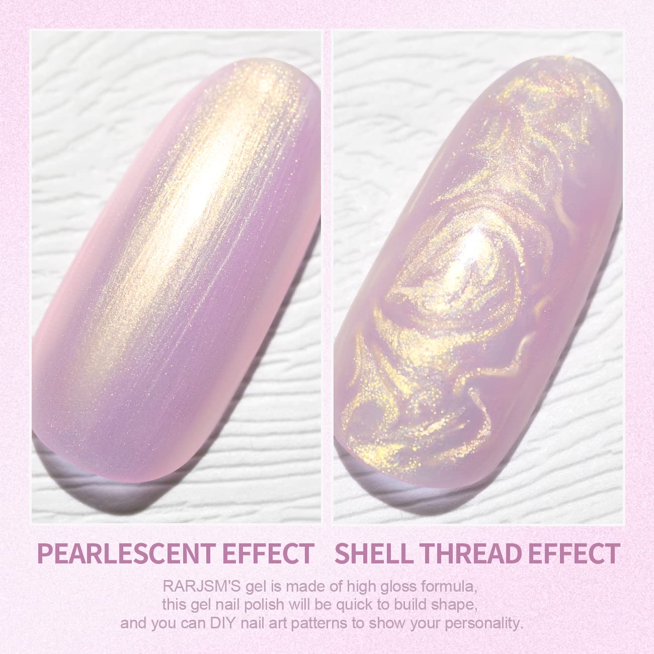 RARJSM Esmalte de uñas de gel perlado lavanda púrpura perlado concha dorada brillante sirena iridiscente esmalte de uñas de gel Soak Off LED UV