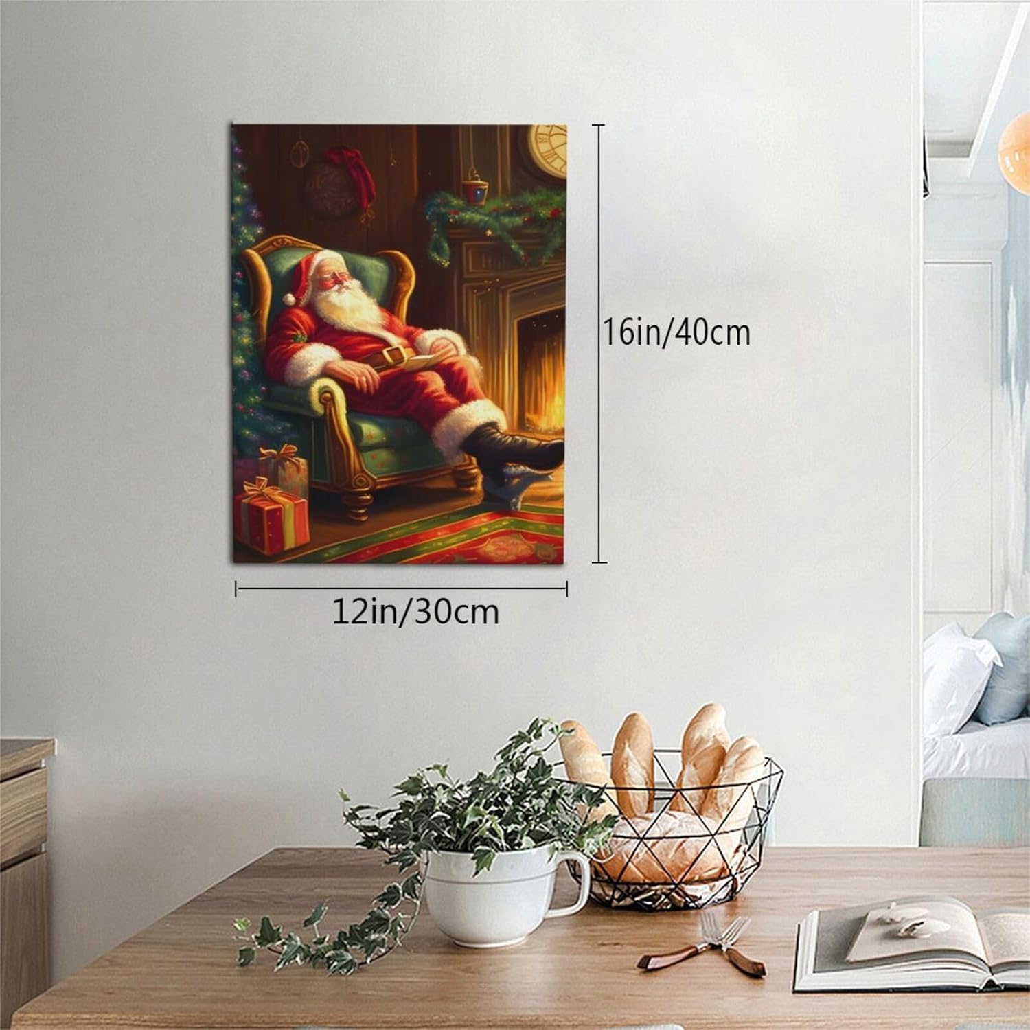 WEASYYDS Lienzo decorativo para pared de Papá Noel para dormir, chimenea, decoración de invierno, póster de Papá Noel, pintura para el hogar,