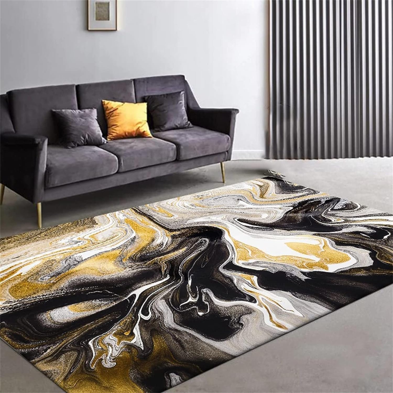 Alfombra de lujo con diseño de mármol dorado y gris, para decoración del hogar, antideslizante, de fácil cuidado, adecuada para sala de estar,