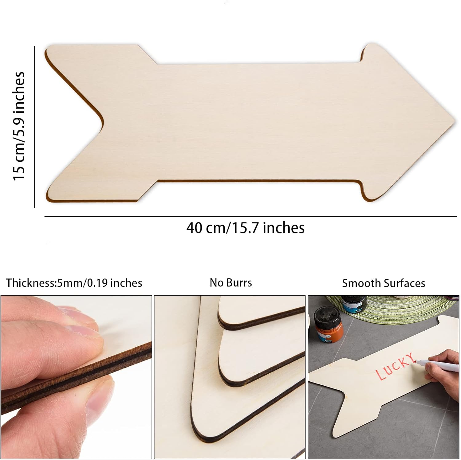 4 piezas de madera con forma de flecha sin terminar, flecha en blanco, placa de madera para colgar, rebanada de flecha de madera grande para