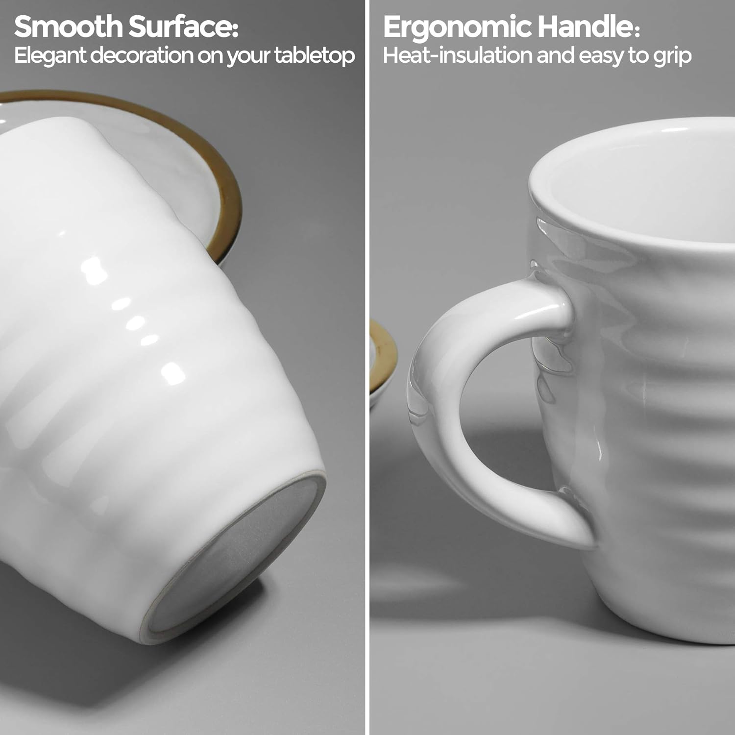 ComSaf Juego de 6 tazas de café de cerámica, taza de café grande de 15 onzas, taza de té para oficina y hogar, taza de porcelana con asa para