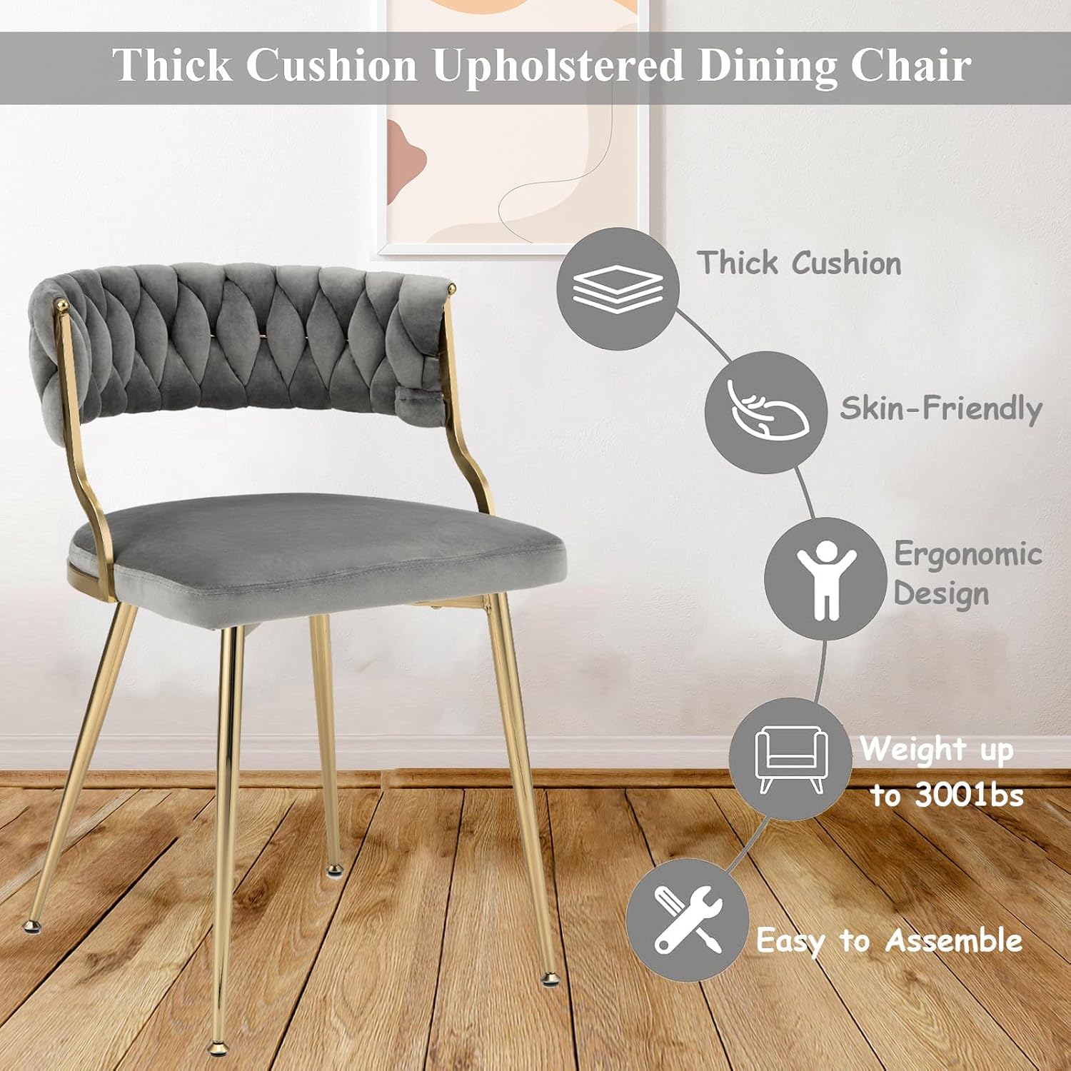 UJOYPAYD Juego de 2 sillas de comedor de terciopelo, sillas tapizadas para sala de estar con patas de metal dorado, sillas de comedor de terciopelo