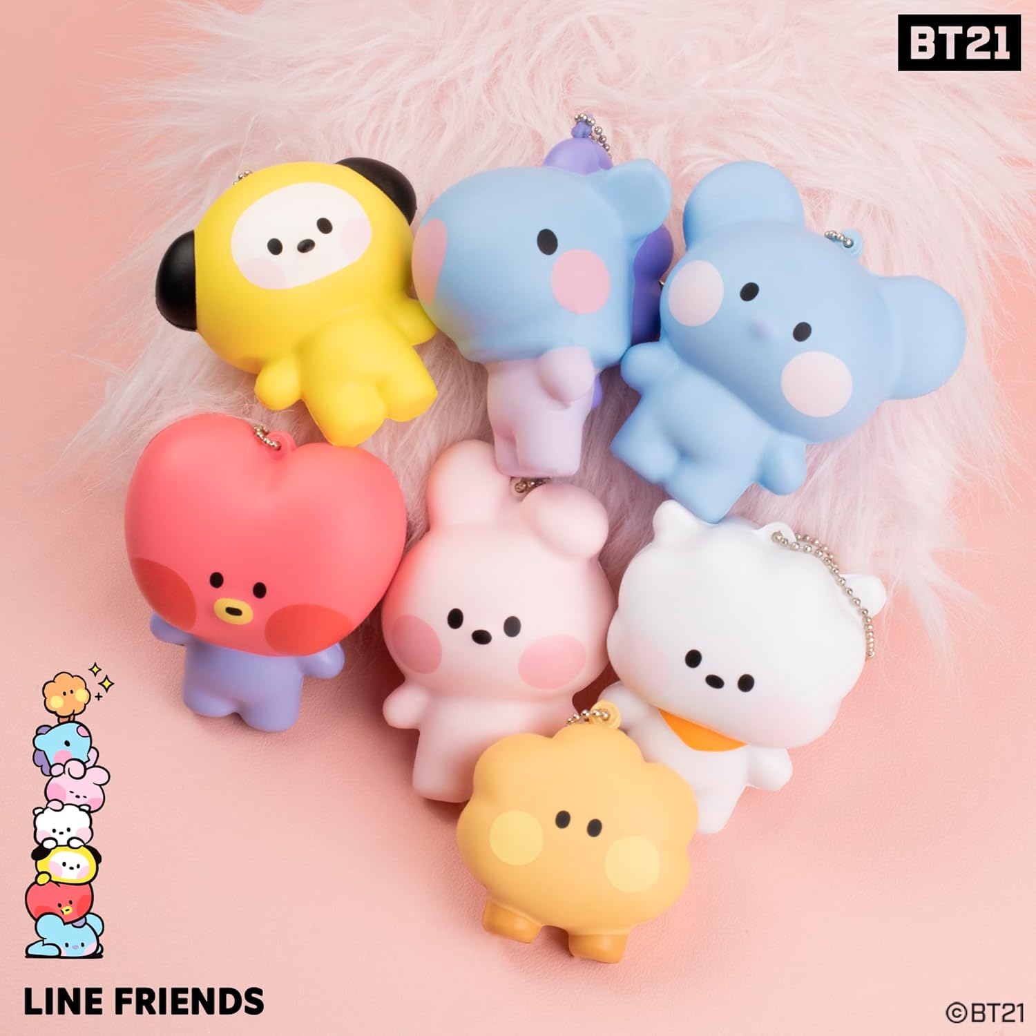 Hamee BT21 minini Cute SquiSHU Squishy Toys – Slow Rising Squishy Toy Keychain for Party Favors, Stress Ball, Birthday Gifts, Kawaii Squishy for