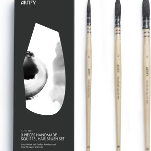 ARTIFY – Juego de 3 pinceles de acuarela para acuarela de ardilla natural profesional, para trapeador redondo, punta fina, para acuarela, ideal para ARTIFY – Juego de 3 pinceles de acuarela para acuarela de ardilla natural profesional, para trapeador redondo, punta fina, para acuarela, ideal para