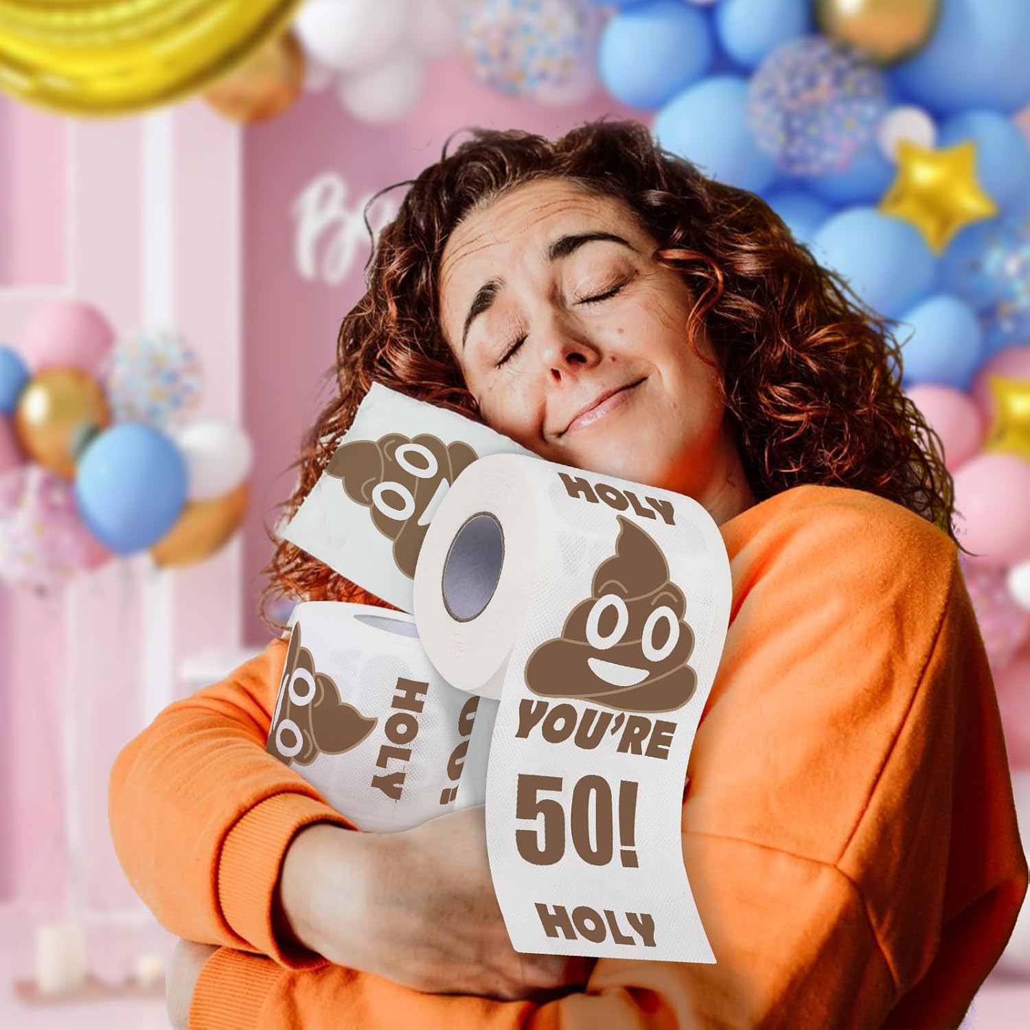 Qpout Regalo de broma de papel higiénico impreso con texto en inglés “You’re 50”, regalo de cumpleaños para mejores amigos, rollo de papel higiénico