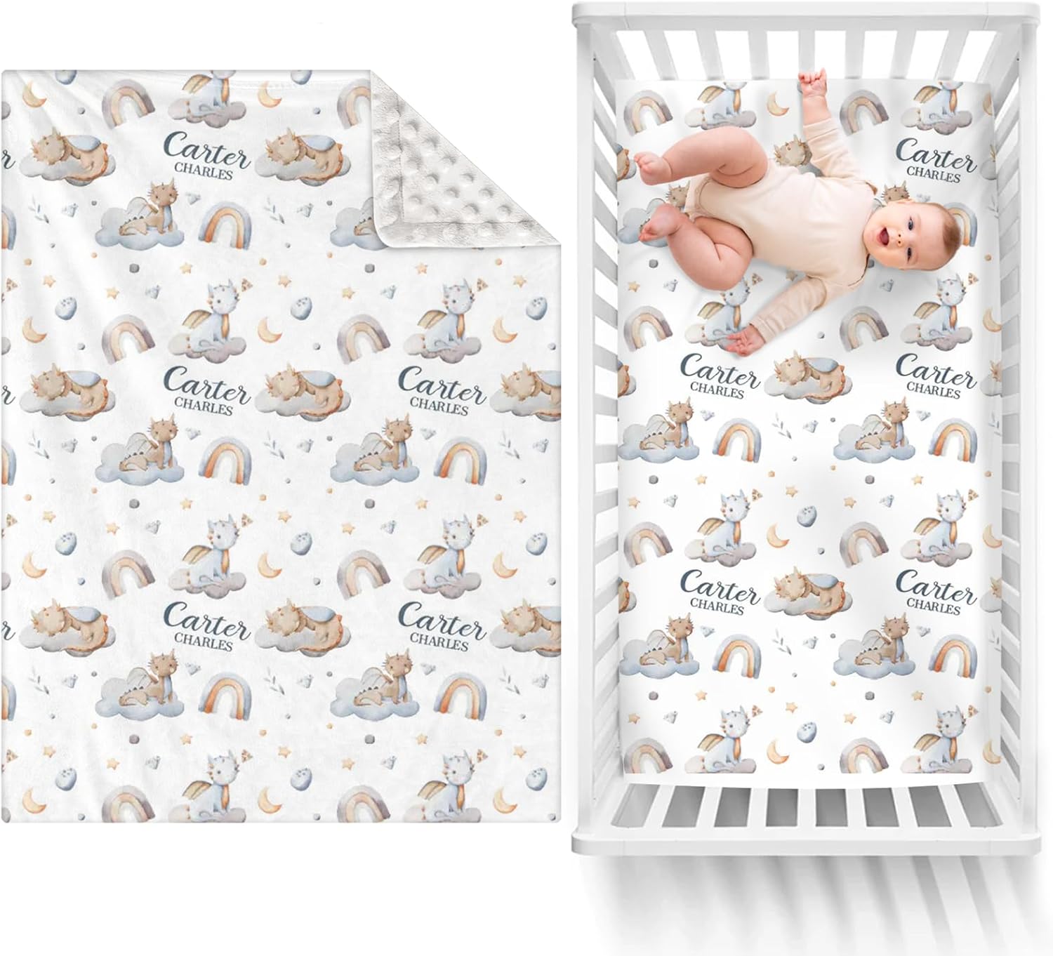 Manta de bebé de doble capa con nombre personalizado, manta de ropa de cama para niños pequeños con bonito estampado personalizado, multiusos para