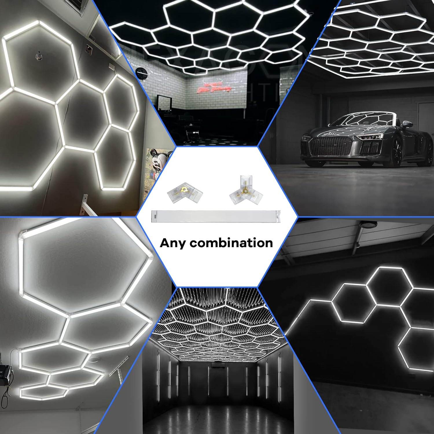 CDKMAX Paquete de 24 luces LED hexagonales para garaje, 192 W, 26400 lúmenes, 6500 K, sistema de iluminación LED hexagonal ultra brillante para