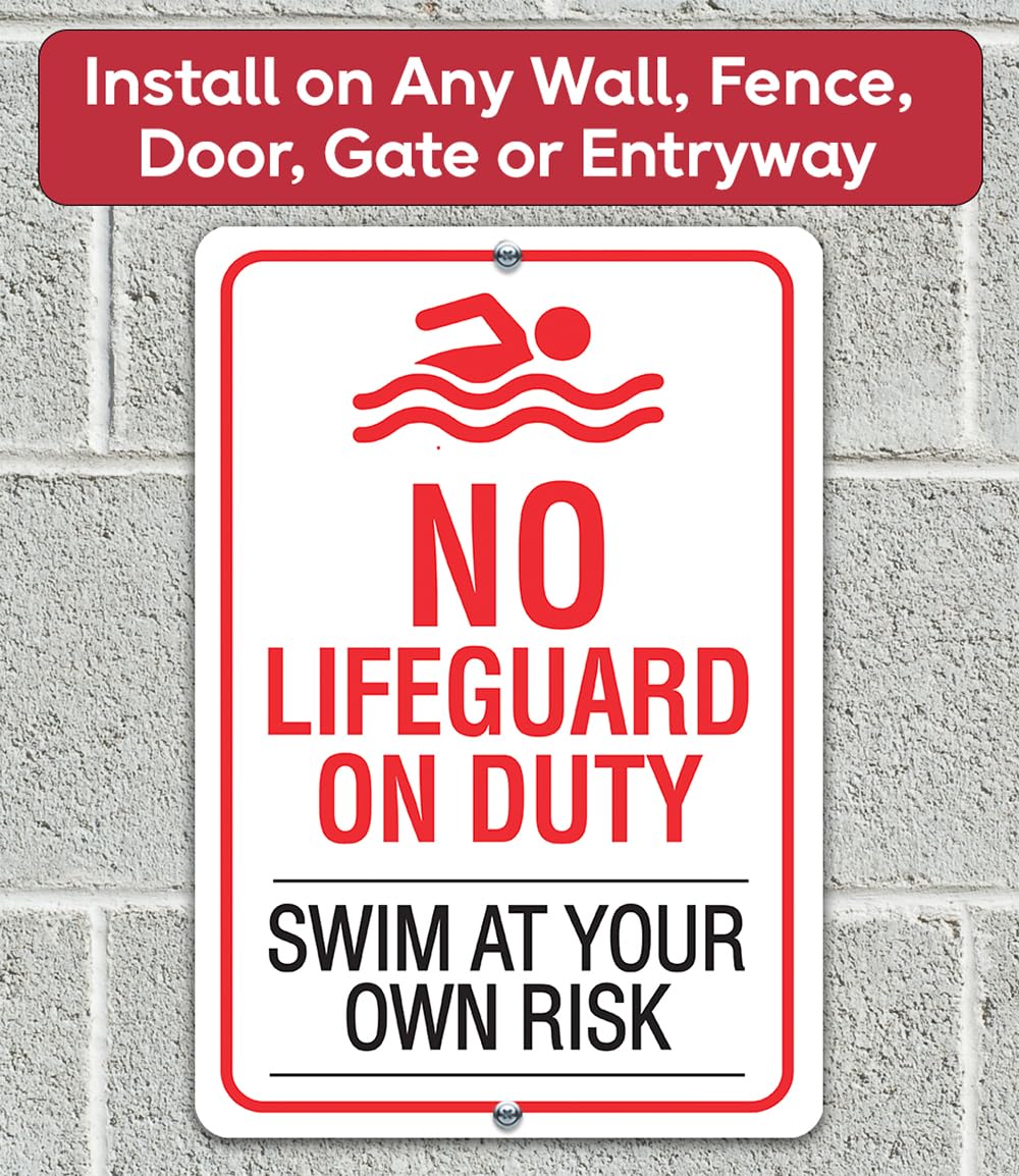 Metal Sign-No Lifeguard on Duty, Swim At Your Own Risk- Use IndoorOutdoor – Water Safety Notice Hazard Awareness Sign, For Beaches, Rivers, Lakes,