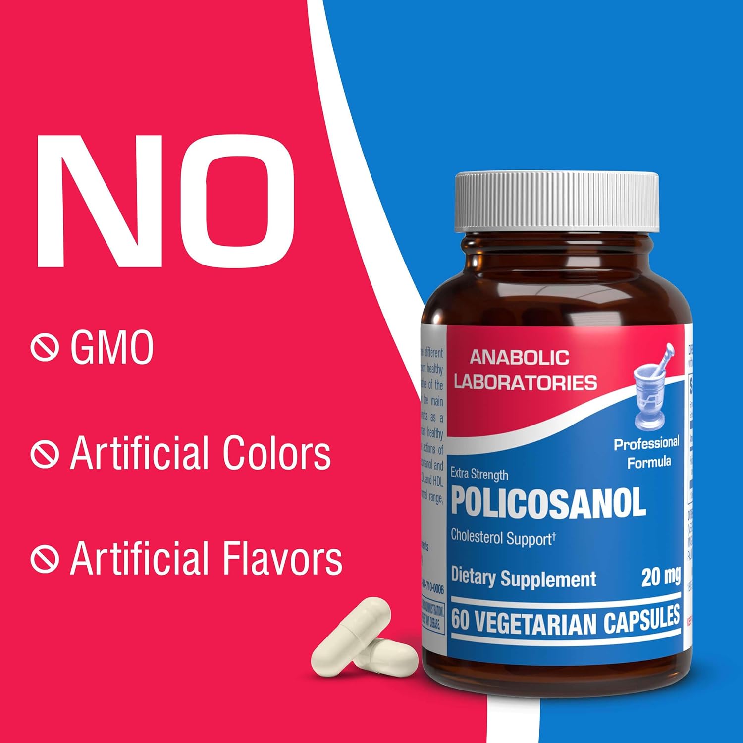 Anabolic Laboratories Suplementos de policosanol 20 mg – 60 tabletas veganas para el apoyo del colesterol – Suplementos de octacosanol de caña de