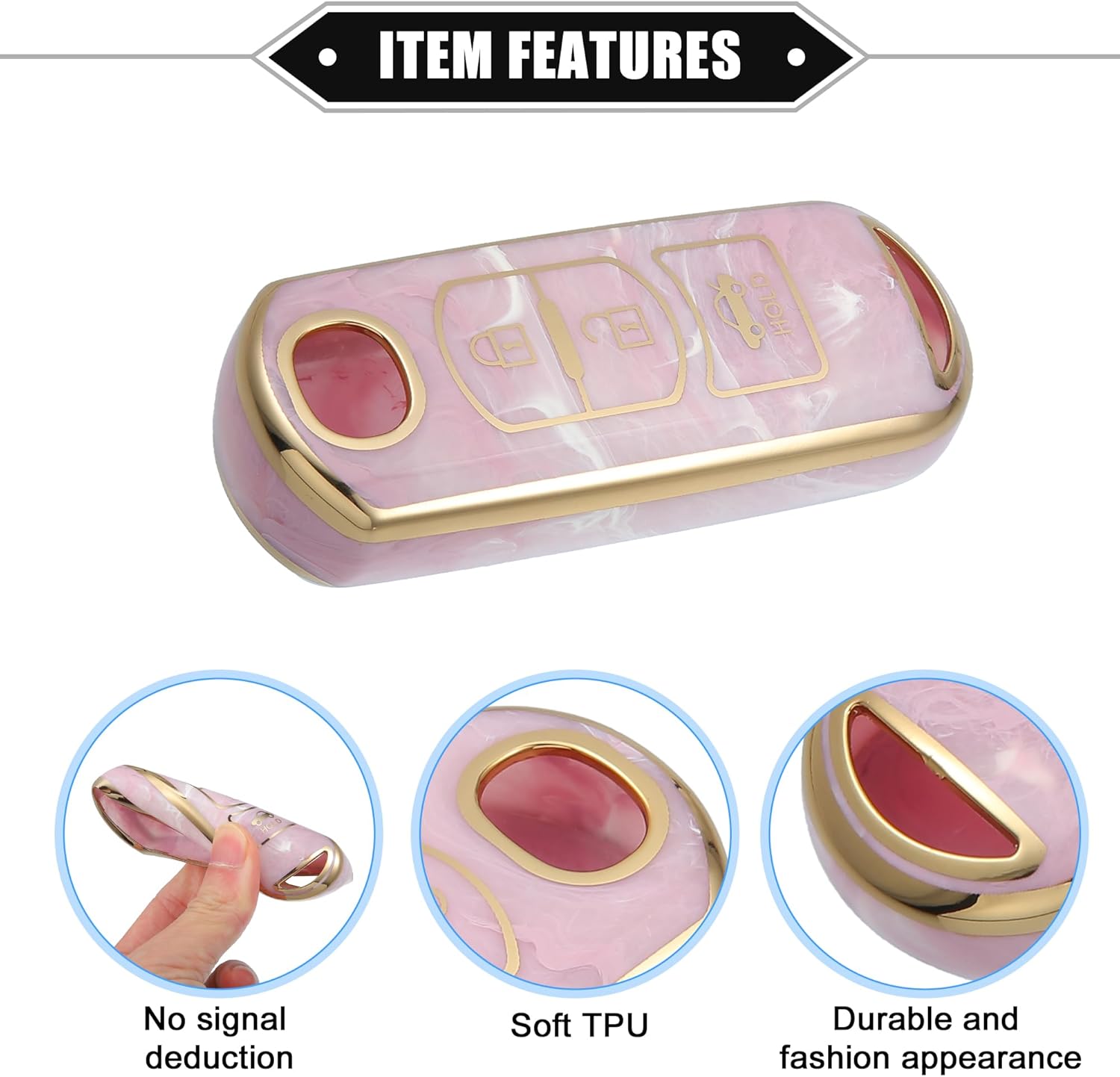 Funda para llavero compatible con Mazda CX-3 CX-4, patrón de porcelana de 3 botones, a la moda, suave, TPU rosa, control remoto, sin llave, funda de