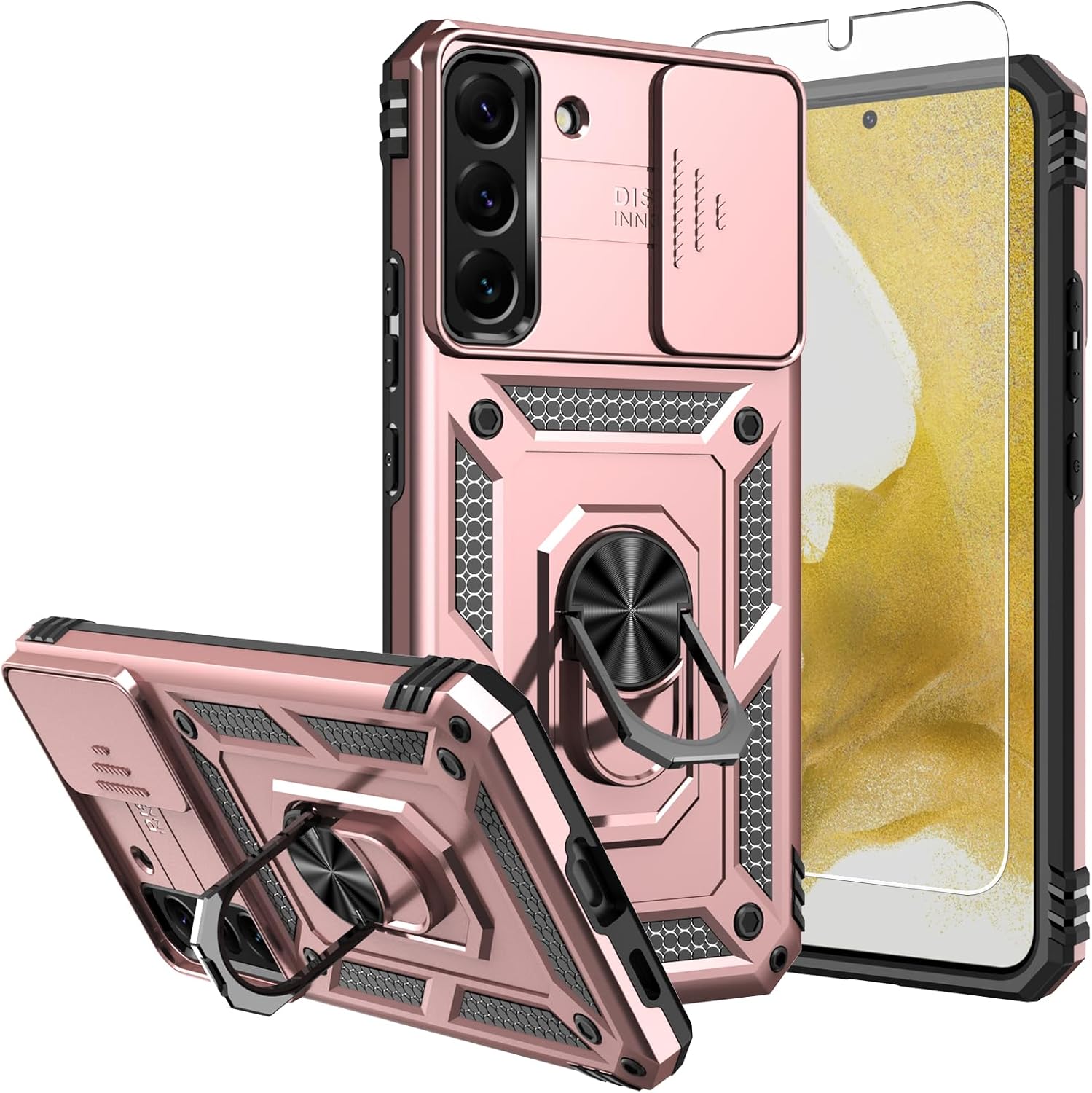 SKTGSLAMY Funda para teléfono Galaxy S22 Plus, con protectores de pantalla y funda para cámara, grado militar 16 pies. Funda protectora con función