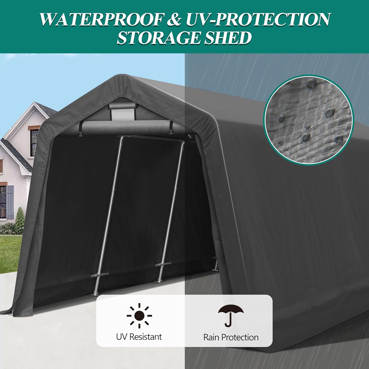 Cobertizo de almacenamiento para exteriores de 8 x 14 pies, tienda de campaña de almacenamiento resistente con ventanas ventiladas enrollables,