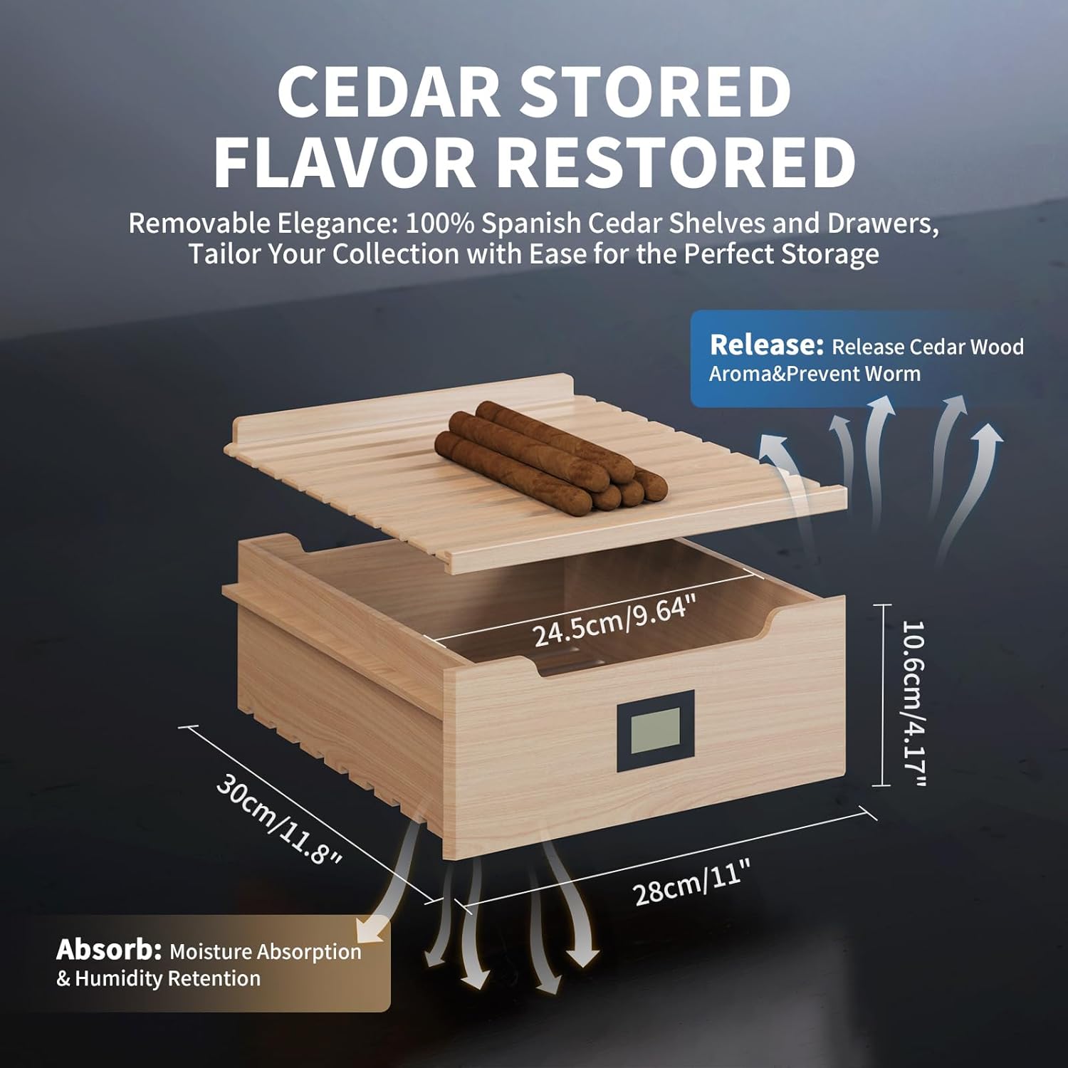 NEEDONE Humidor eléctrico de 33 litros con sistema de control silencioso de calefacción y refrigeración, armario refrigerador grande para 280