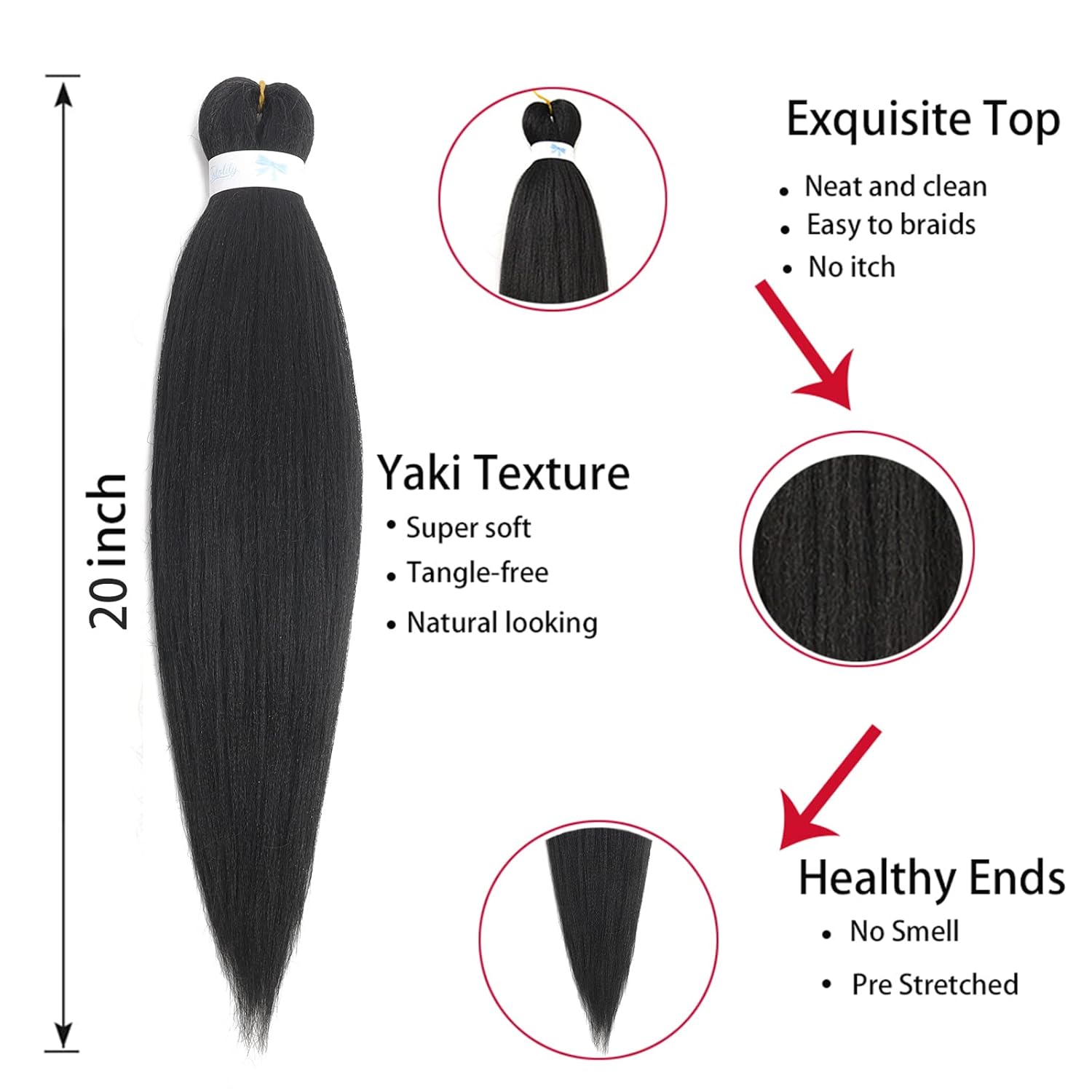 20 Inch 6 Packs Pre-stretched EZ Braiding Hair Extensions Yaki Texture Professional Crochet Braids Hair Hot Water Setting Synthetic Hair for Twist